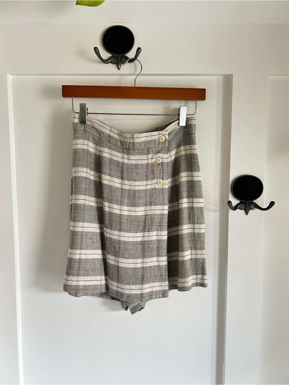 Vintage 80s/90s Paul Harris Plaid Linen Blend Skort Culottes